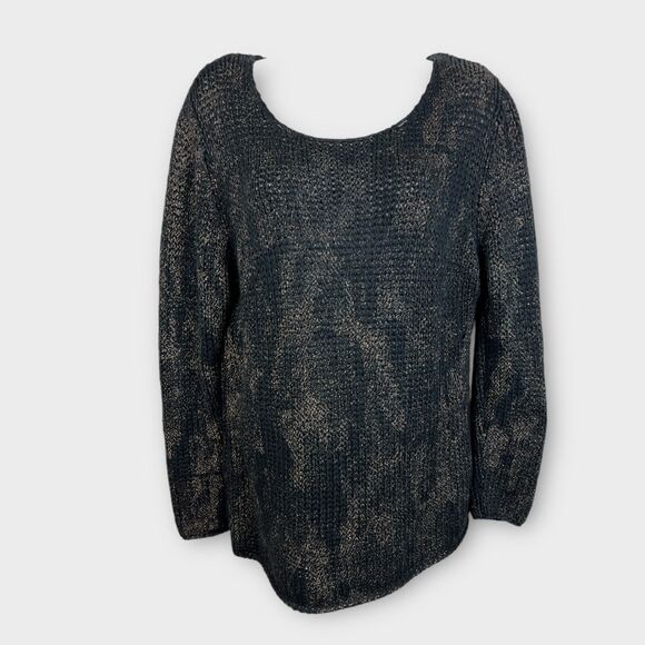 Luisa Cerano Black Brown Chunky Knit Sweater Wool Blend Round Neck Size 14 Soft - Picture 1 of 7